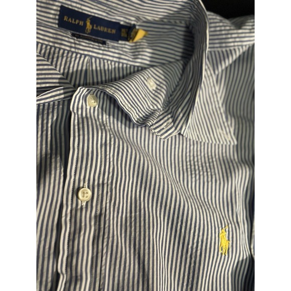 Ralph Lauren Polo Shirt Mens XLT Blue Striped Short Sleeve Button Up - Picture 1 of 3